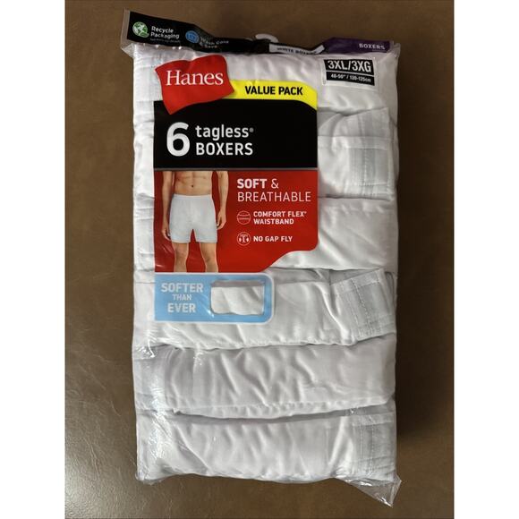6-Pack Hanes Men's 3XL Tagless Woven White Boxers Soft Breathable No Gap Fly NEW - Picture 1 of 2